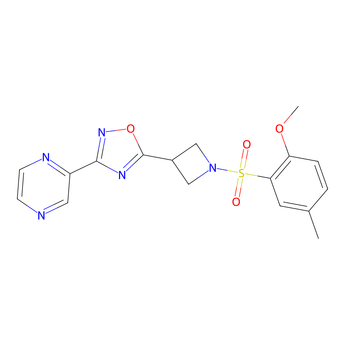 5-(1-((2-Methoxy-5-methylphenyl)sulfonyl)azetidin-3-yl)-3-(pyrazin-2-yl)-1,2,4-oxadiazole molecular structure, CAS 1324507-31-4