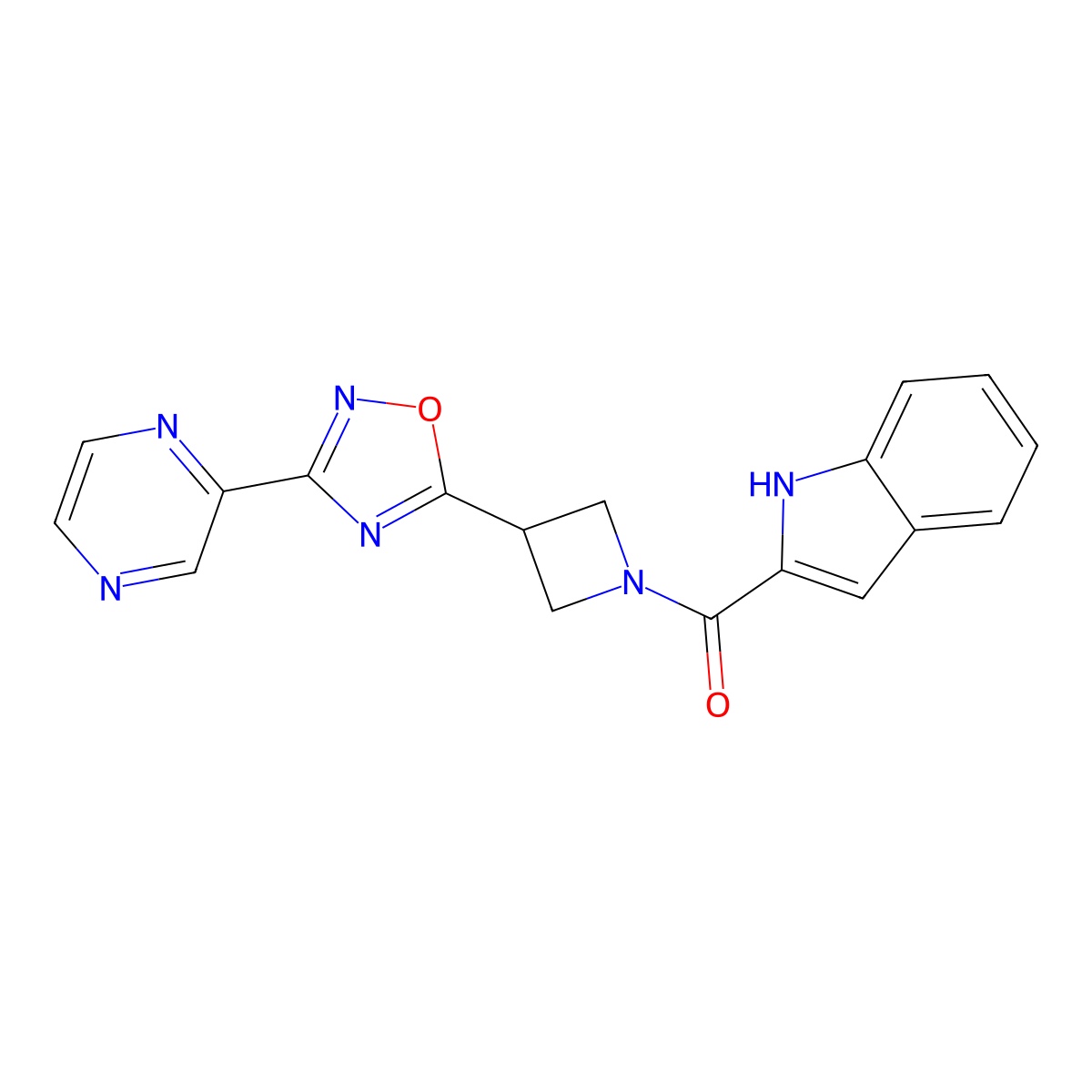 (1H-indol-2-yl)(3-(3-(pyrazin-2-yl)-1,2,4-oxadiazol-5-yl)azetidin-1-yl)methanone molecular structure, CAS 1324507-33-6