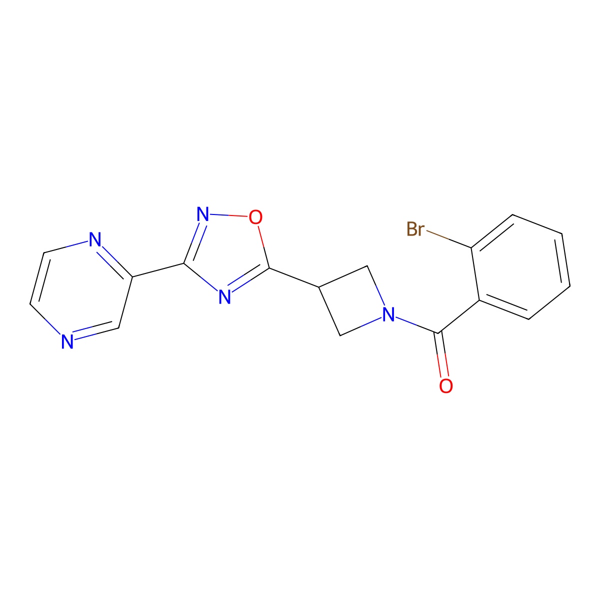 (2-Bromophenyl)(3-(3-(pyrazin-2-yl)-1,2,4-oxadiazol-5-yl)azetidin-1-yl)methanone molecular structure, CAS 1324507-44-9