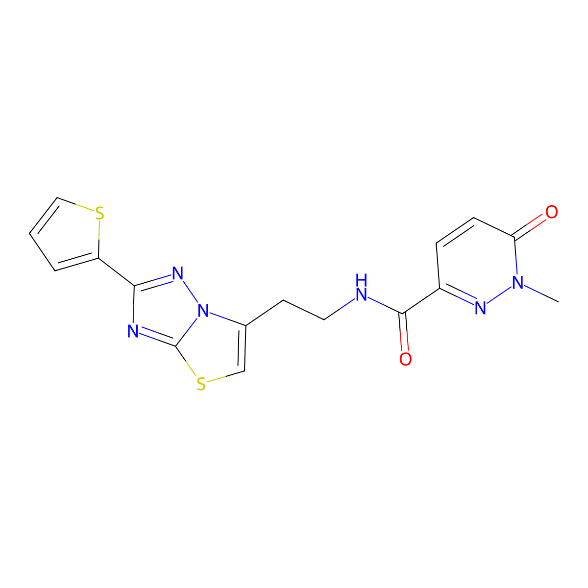 1-methyl-6-oxo-N-(2-(2-(thiophen-2-yl)thiazolo[3,2-b][1,2,4]triazol-6-yl)ethyl)-1,6-dihydropyridazine-3-carboxamide molecular structure, CAS 1324523-79-6