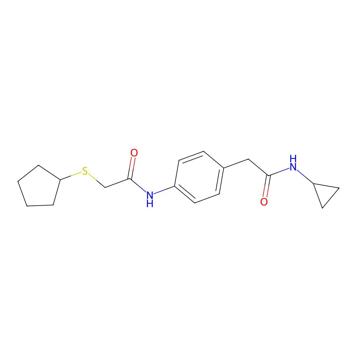 2-(cyclopentylthio)-N-(4-(2-(cyclopropylamino)-2-oxoethyl)phenyl)acetamide molecular structure, CAS 1324546-82-8