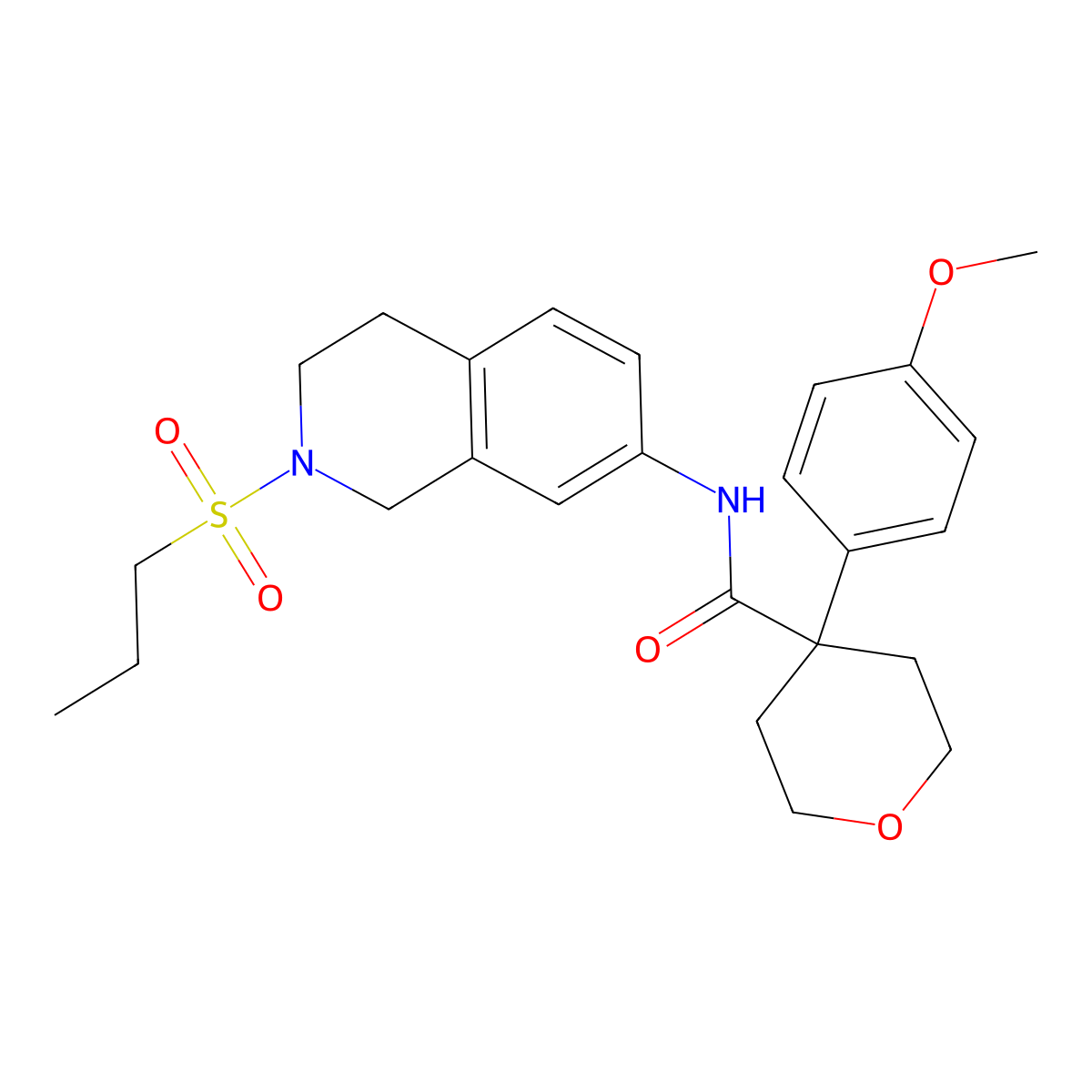 4-(4-methoxyphenyl)-N-(2-(propylsulfonyl)-1,2,3,4-tetrahydroisoquinolin-7-yl)tetrahydro-2H-pyran-4-carboxamide molecular structure, CAS 1324547-24-1