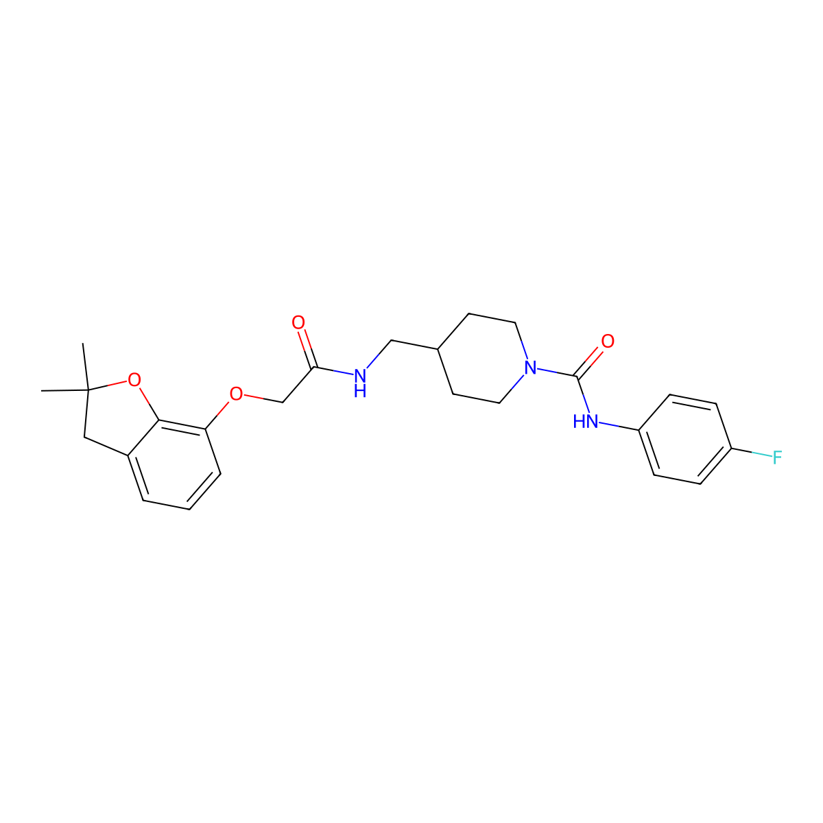 4-((2-((2,2-dimethyl-2,3-dihydrobenzofuran-7-yl)oxy)acetamido)methyl)-N-(4-fluorophenyl)piperidine-1-carboxamide molecular structure, CAS 1324549-09-8