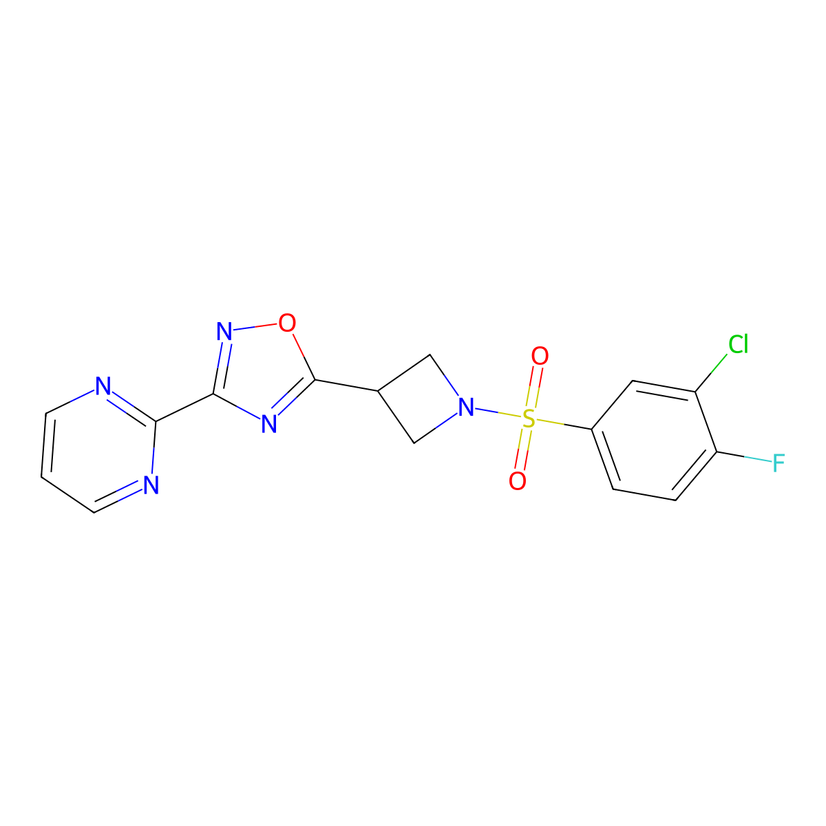 5-(1-((3-Chloro-4-fluorophenyl)sulfonyl)azetidin-3-yl)-3-(pyrimidin-2-yl)-1,2,4-oxadiazole molecular structure, CAS 1324661-53-1
