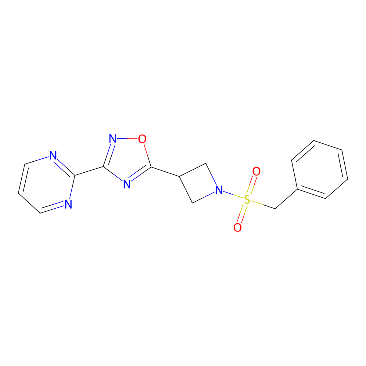 5-(1-(Benzylsulfonyl)azetidin-3-yl)-3-(pyrimidin-2-yl)-1,2,4-oxadiazole molecular structure, CAS 1324661-54-2