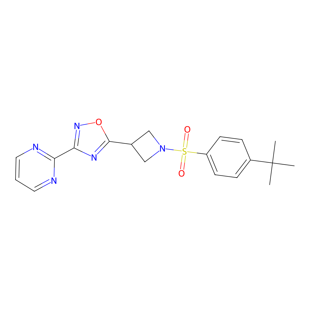 5-(1-((4-(Tert-butyl)phenyl)sulfonyl)azetidin-3-yl)-3-(pyrimidin-2-yl)-1,2,4-oxadiazole molecular structure, CAS 1324661-55-3