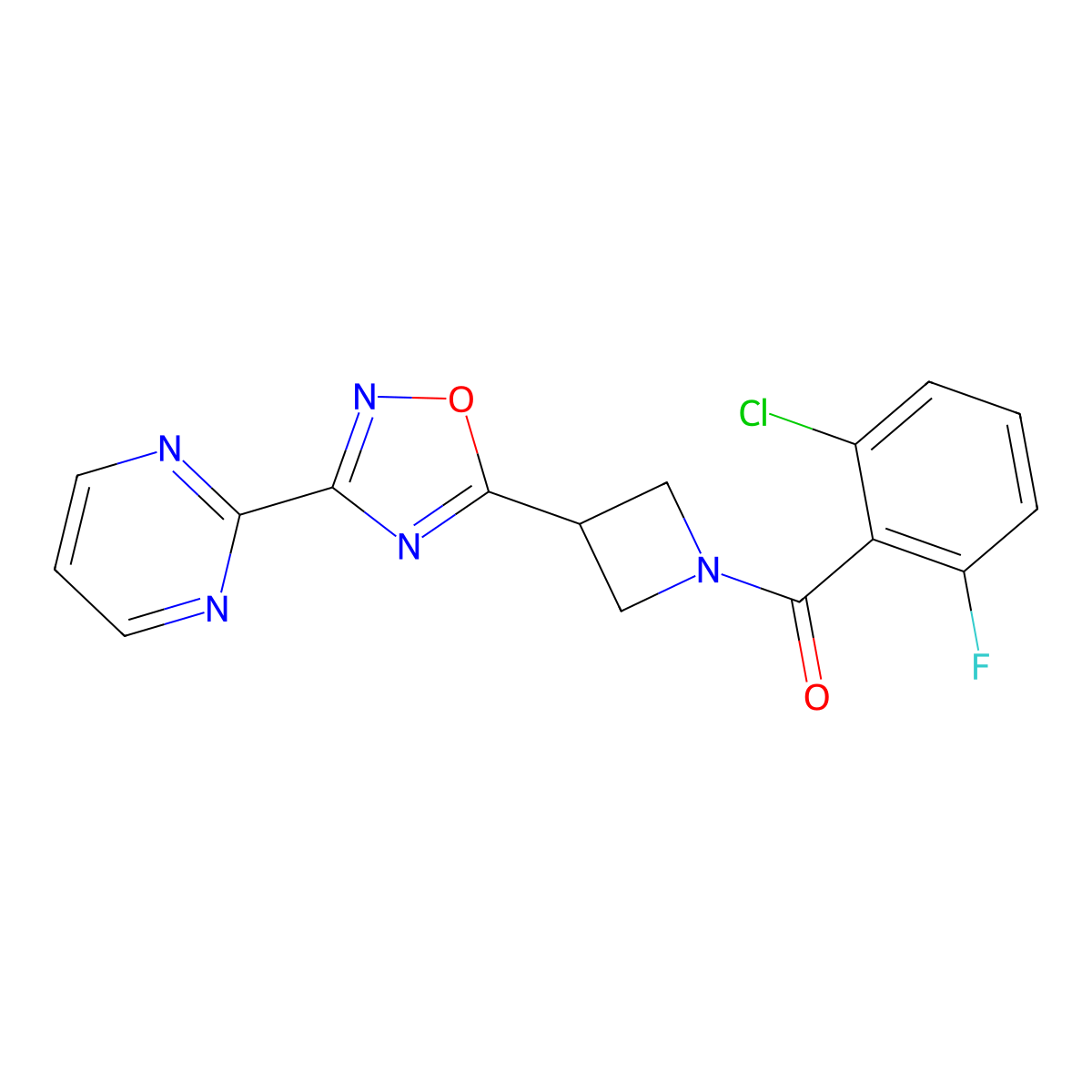 (2-Chloro-6-fluorophenyl)(3-(3-(pyrimidin-2-yl)-1,2,4-oxadiazol-5-yl)azetidin-1-yl)methanone molecular structure, CAS 1324661-63-3