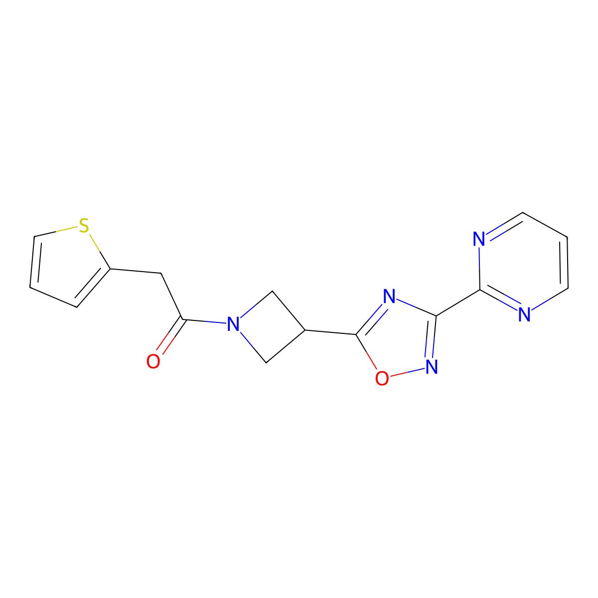 1-{3-[3-(Pyrimidin-2-yl)-1,2,4-oxadiazol-5-yl]azetidin-1-yl}-2-(thiophen-2-yl)ethan-1-one molecular structure, CAS 1324661-65-5