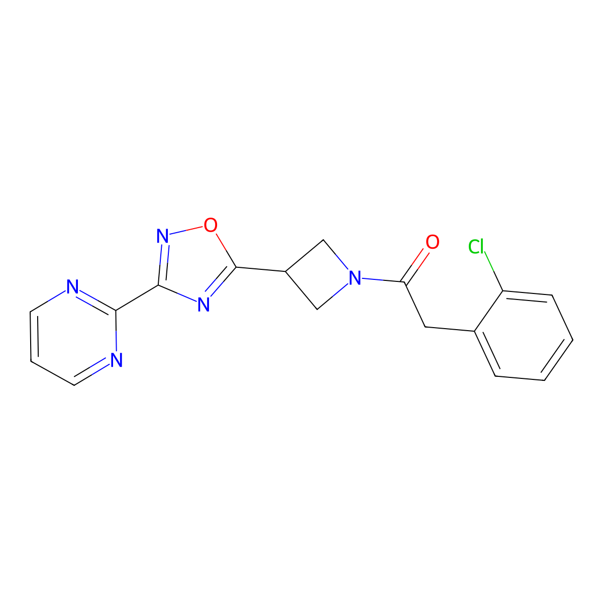 2-(2-Chlorophenyl)-1-(3-(3-(pyrimidin-2-yl)-1,2,4-oxadiazol-5-yl)azetidin-1-yl)ethanone molecular structure, CAS 1324661-67-7
