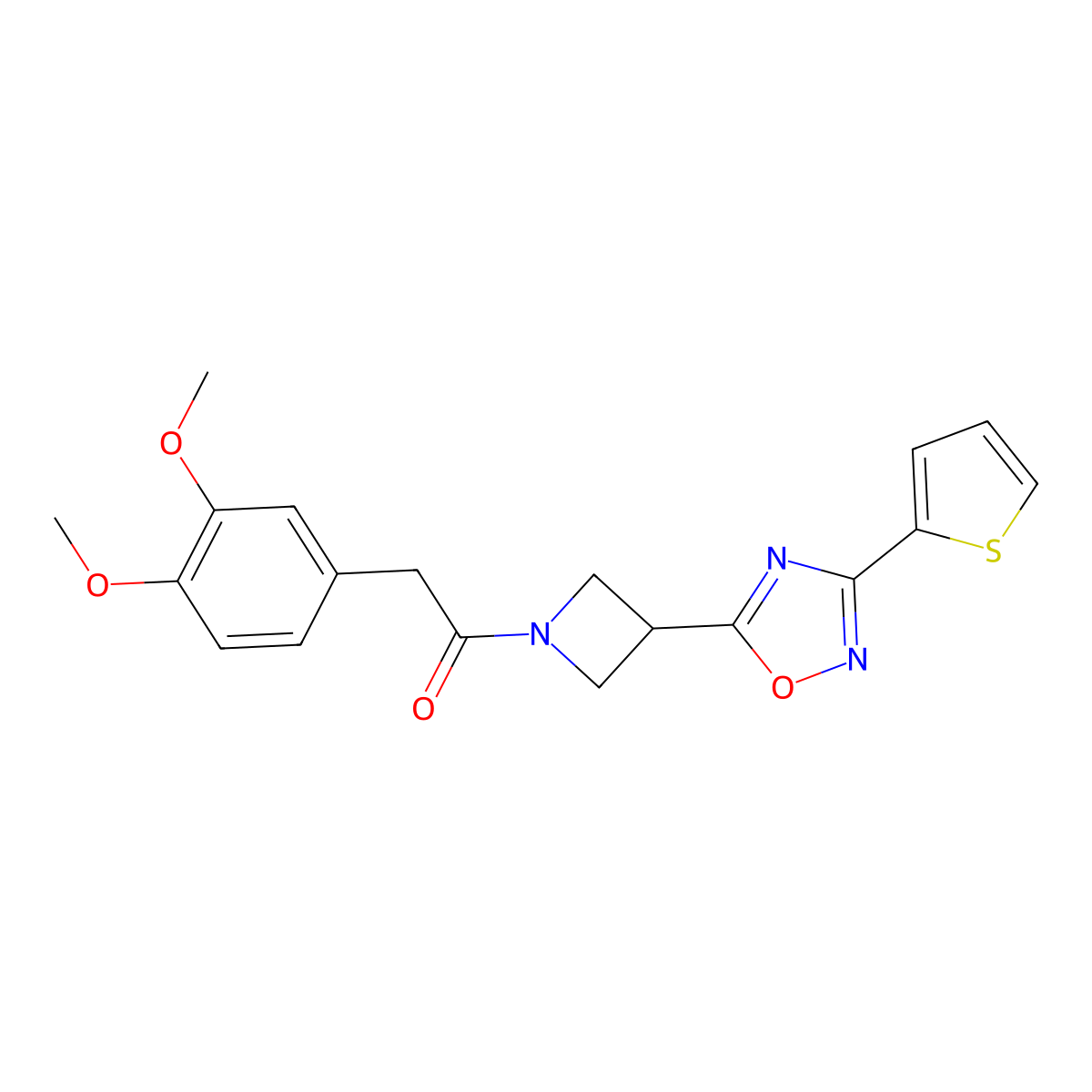2-(3,4-Dimethoxyphenyl)-1-(3-(3-(thiophen-2-yl)-1,2,4-oxadiazol-5-yl)azetidin-1-yl)ethanone molecular structure, CAS 1324662-37-4
