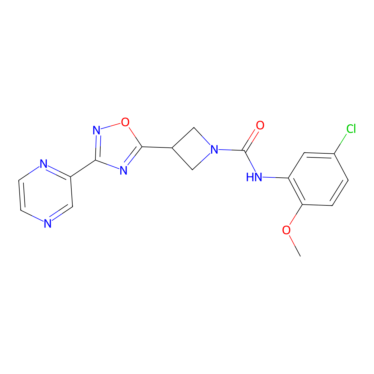 N-(5-chloro-2-methoxyphenyl)-3-(3-(pyrazin-2-yl)-1,2,4-oxadiazol-5-yl)azetidine-1-carboxamide molecular structure, CAS 1324674-64-7