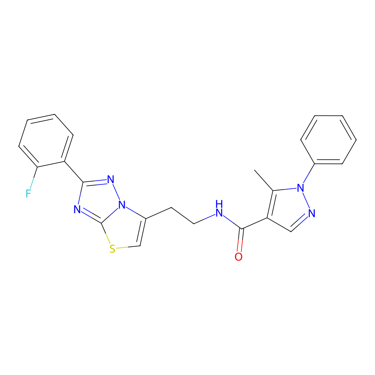 N-(2-(2-(2-fluorophenyl)thiazolo[3,2-b][1,2,4]triazol-6-yl)ethyl)-5-methyl-1-phenyl-1H-pyrazole-4-carboxamide molecular structure, CAS 1324675-52-6