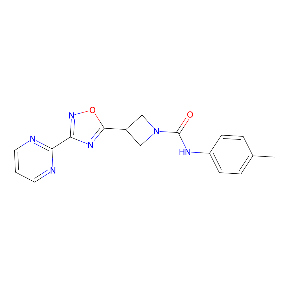 3-(3-(pyrimidin-2-yl)-1,2,4-oxadiazol-5-yl)-N-(p-tolyl)azetidine-1-carboxamide molecular structure, CAS 1324679-02-8