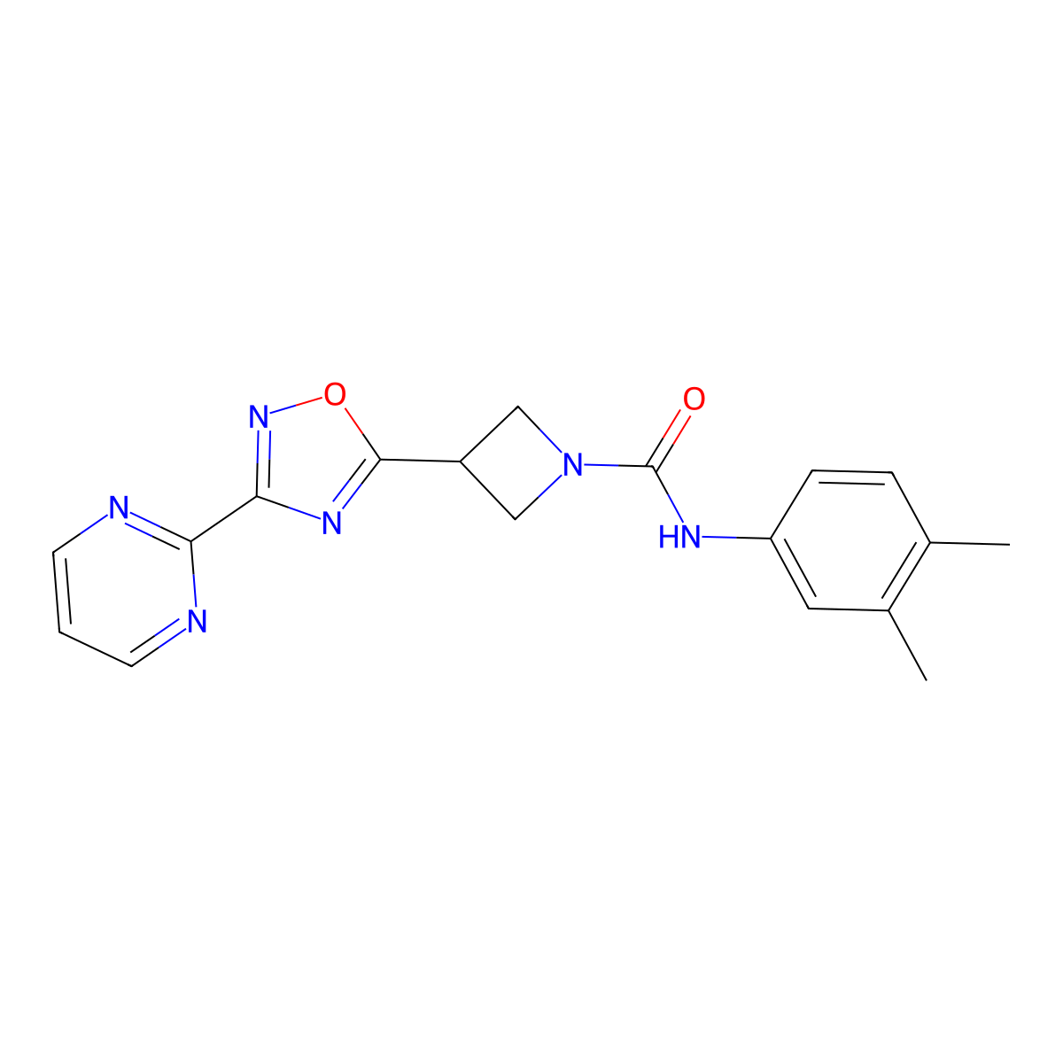 N-(3,4-dimethylphenyl)-3-[3-(pyrimidin-2-yl)-1,2,4-oxadiazol-5-yl]azetidine-1-carboxamide molecular structure, CAS 1324679-05-1