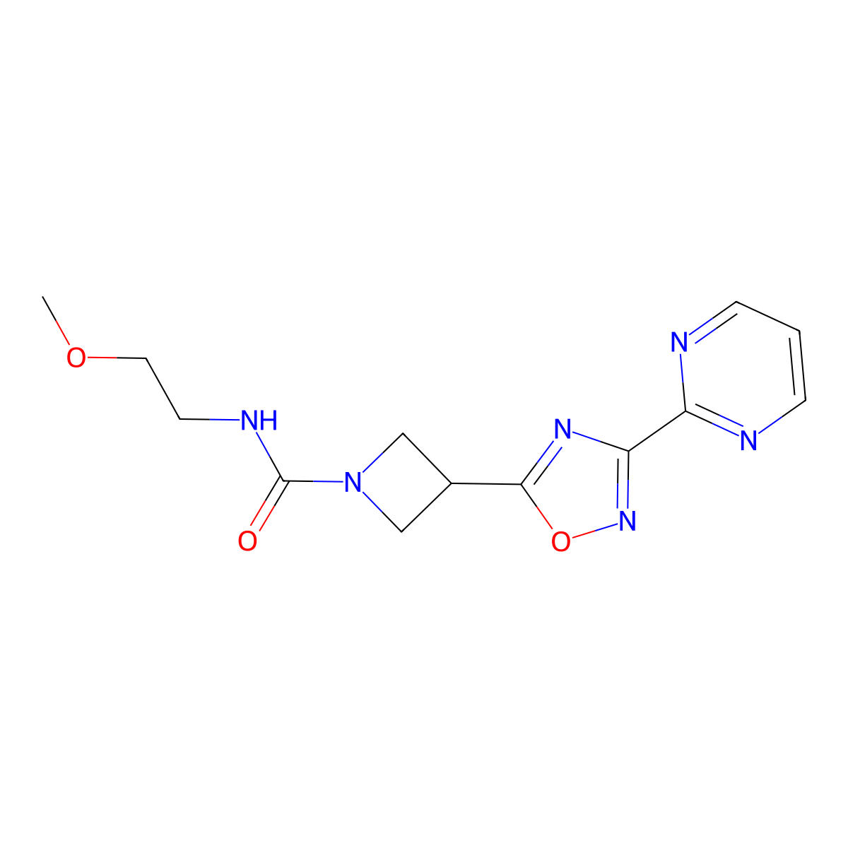 N-(2-methoxyethyl)-3-[3-(pyrimidin-2-yl)-1,2,4-oxadiazol-5-yl]azetidine-1-carboxamide molecular structure, CAS 1324679-06-2