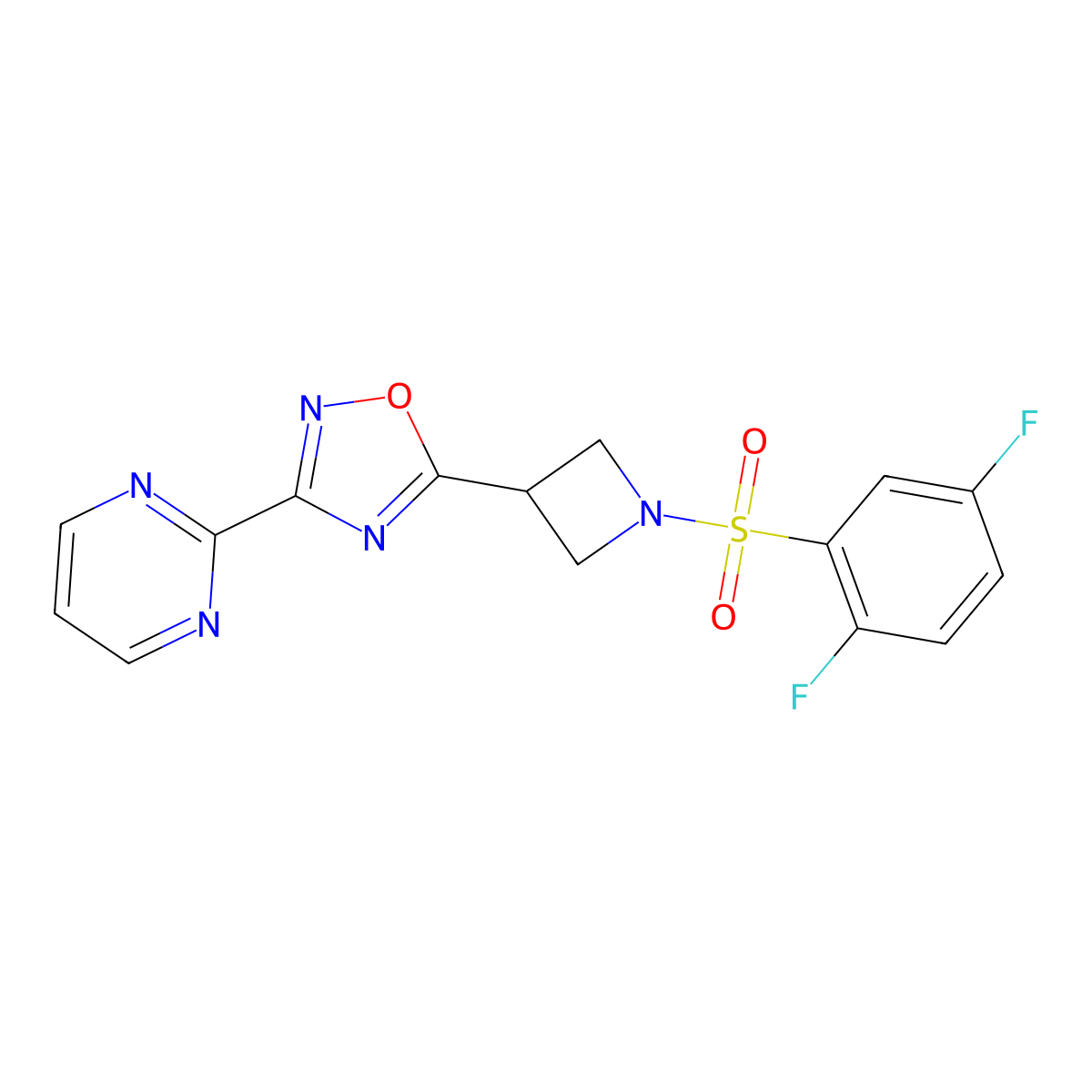 5-(1-((2,5-Difluorophenyl)sulfonyl)azetidin-3-yl)-3-(pyrimidin-2-yl)-1,2,4-oxadiazole molecular structure, CAS 1324679-54-0