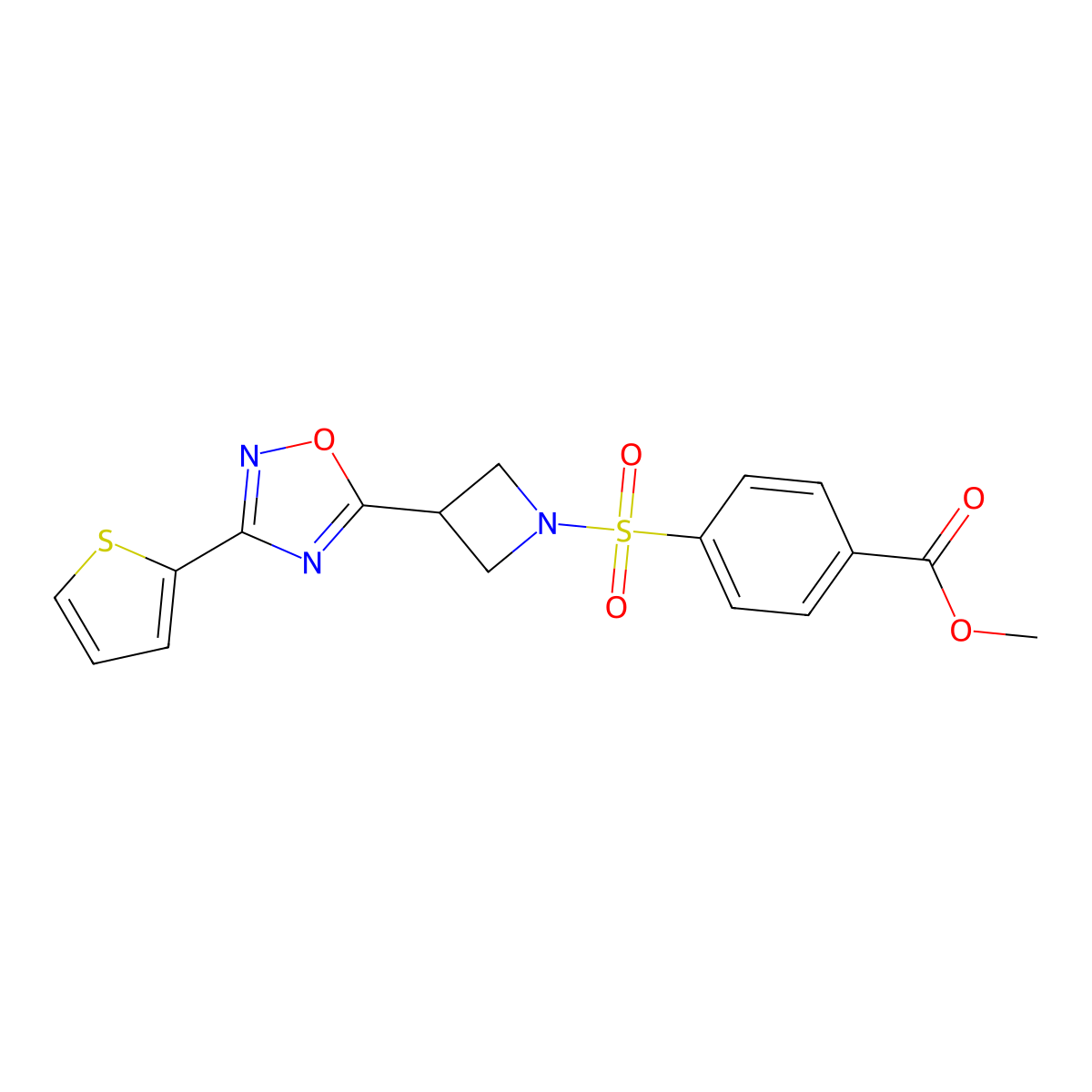 Methyl 4-((3-(3-(thiophen-2-yl)-1,2,4-oxadiazol-5-yl)azetidin-1-yl)sulfonyl)benzoate molecular structure, CAS 1324679-67-5