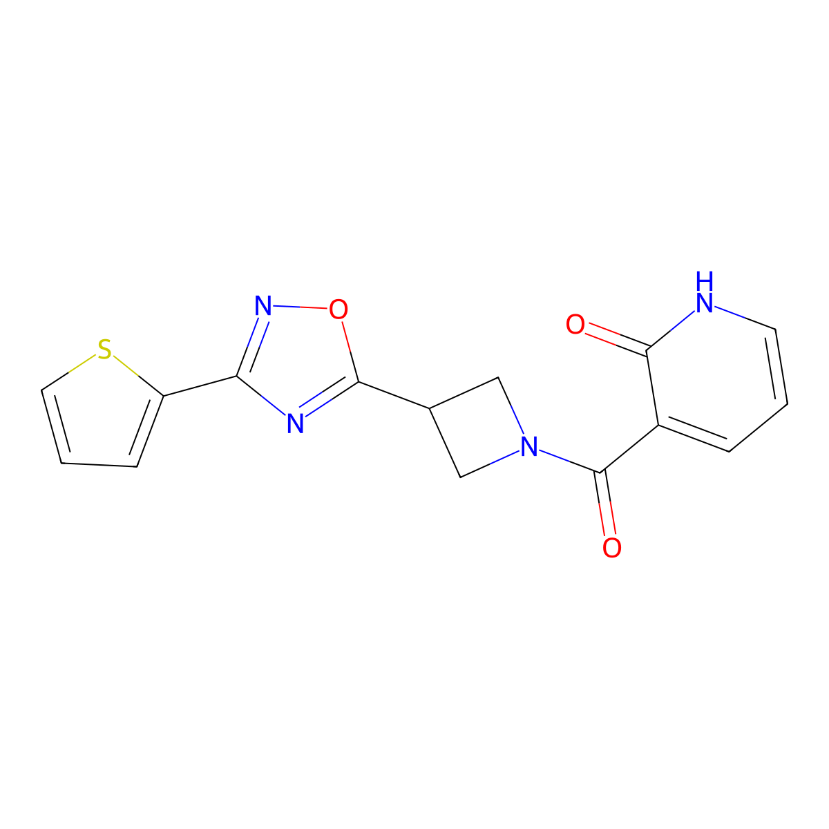 3-(3-(3-(thiophen-2-yl)-1,2,4-oxadiazol-5-yl)azetidine-1-carbonyl)pyridin-2(1H)-one molecular structure, CAS 1324679-70-0