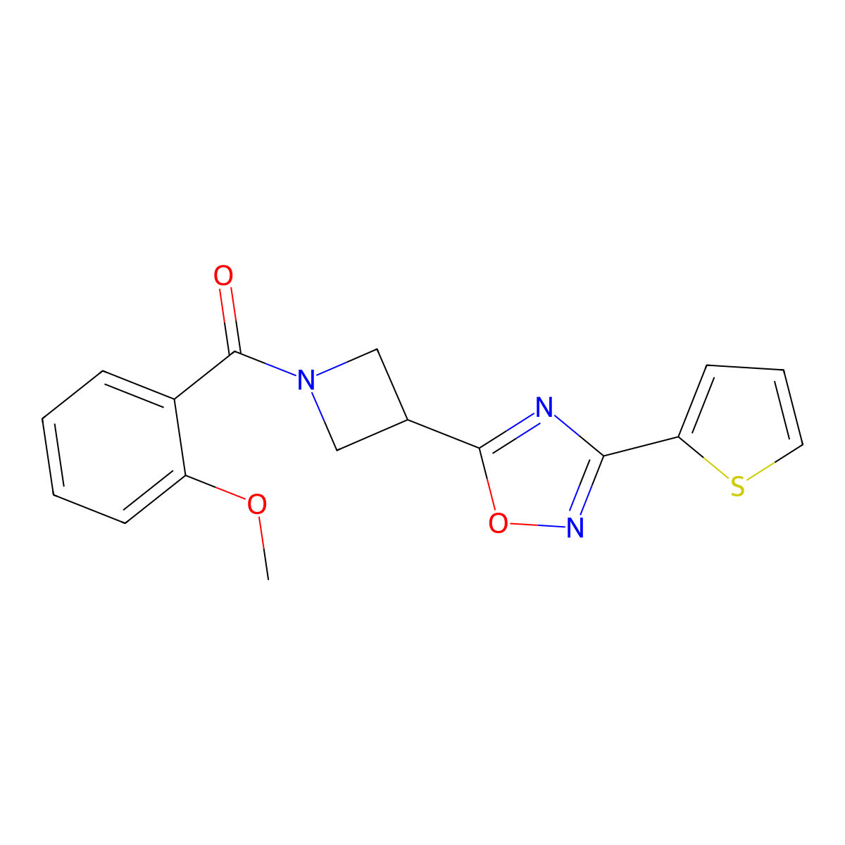 (2-Methoxyphenyl)(3-(3-(thiophen-2-yl)-1,2,4-oxadiazol-5-yl)azetidin-1-yl)methanone molecular structure, CAS 1324679-74-4