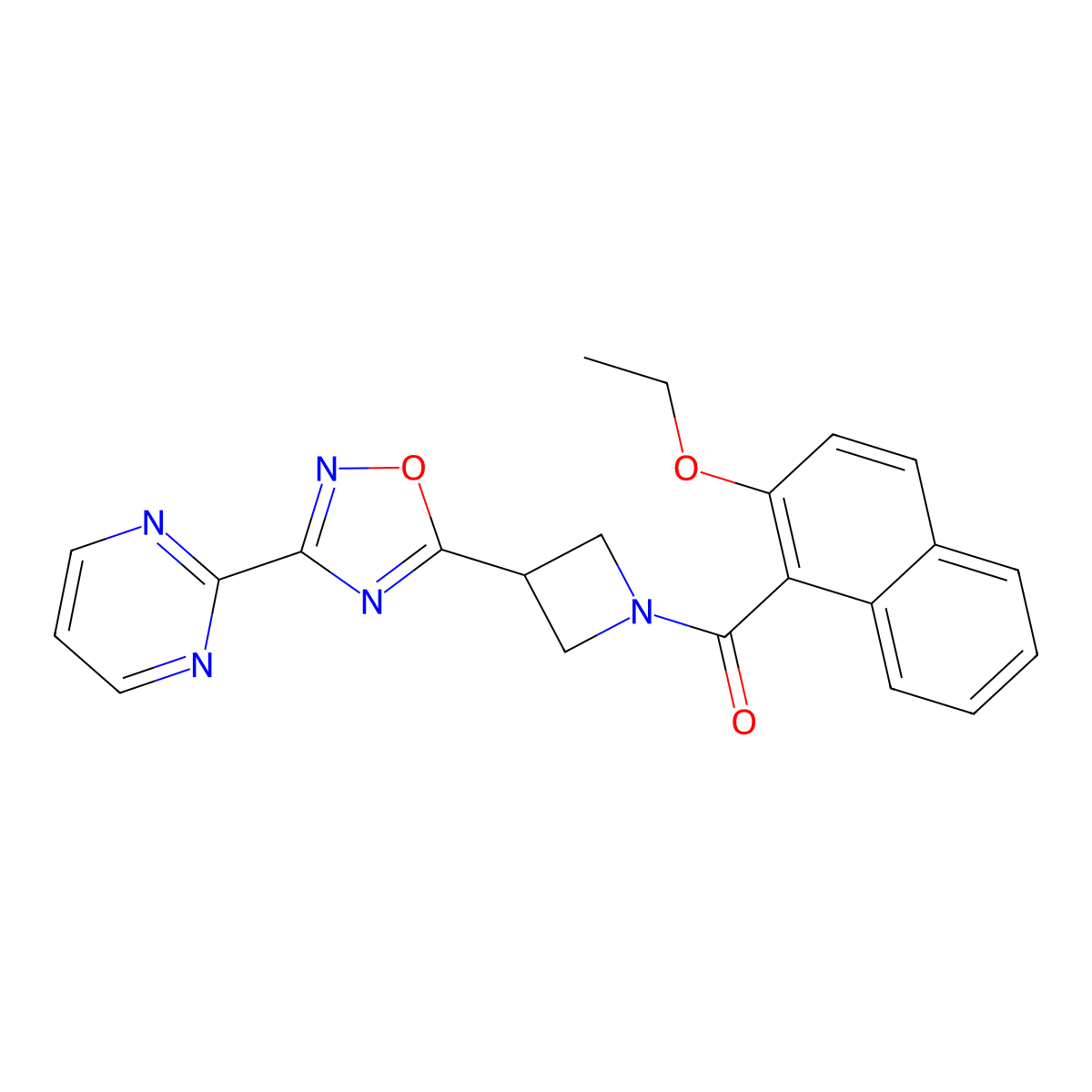 (2-Ethoxynaphthalen-1-yl)(3-(3-(pyrimidin-2-yl)-1,2,4-oxadiazol-5-yl)azetidin-1-yl)methanone molecular structure, CAS 1324679-80-2
