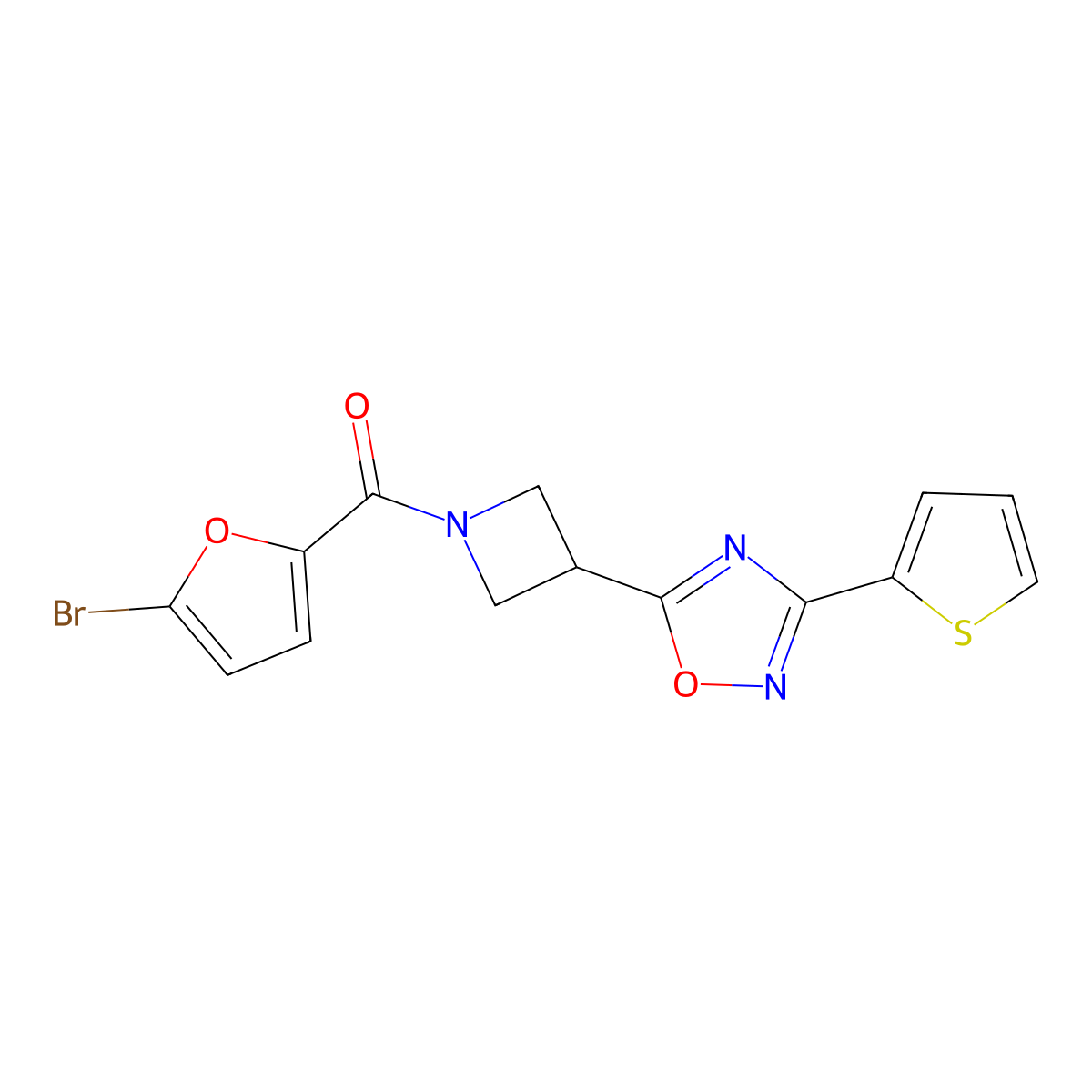 (5-Bromofuran-2-yl)(3-(3-(thiophen-2-yl)-1,2,4-oxadiazol-5-yl)azetidin-1-yl)methanone molecular structure, CAS 1324679-81-3