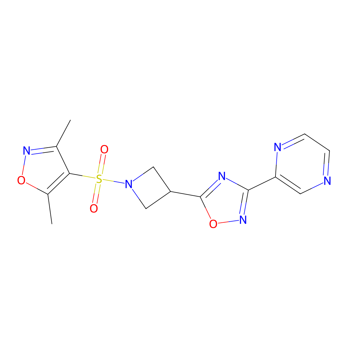 5-(1-((3,5-Dimethylisoxazol-4-yl)sulfonyl)azetidin-3-yl)-3-(pyrazin-2-yl)-1,2,4-oxadiazole molecular structure, CAS 1324680-01-4