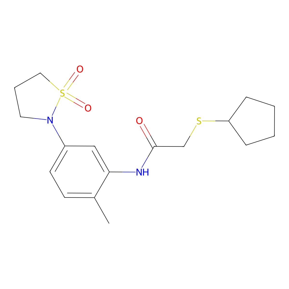 2-(cyclopentylthio)-N-(5-(1,1-dioxidoisothiazolidin-2-yl)-2-methylphenyl)acetamide molecular structure, CAS 1324681-21-1
