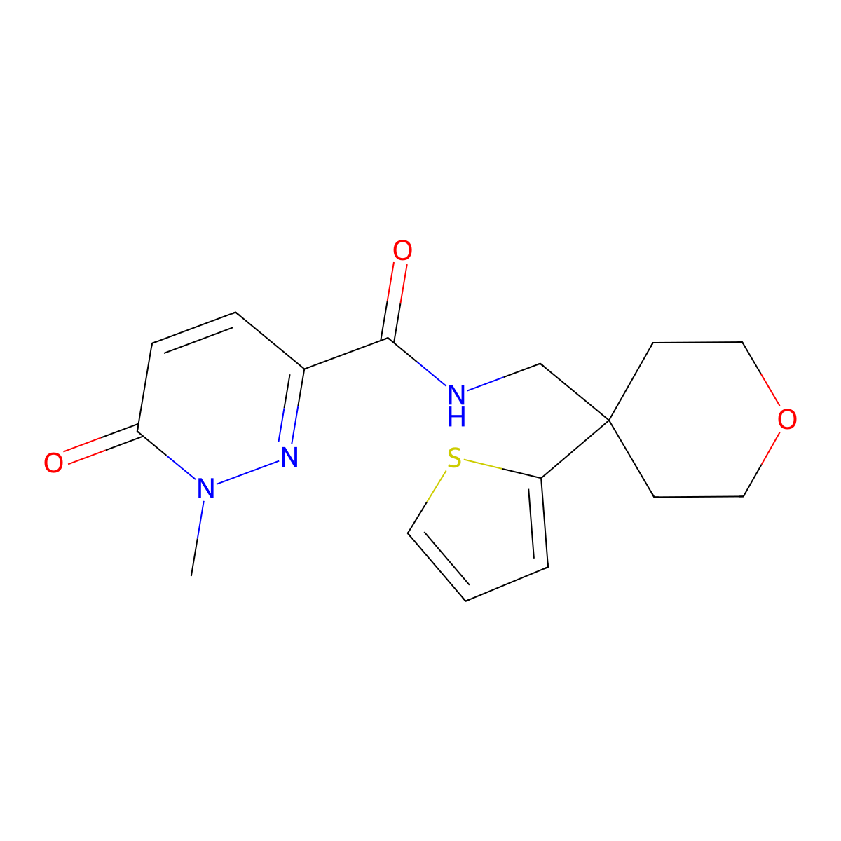 1-methyl-6-oxo-N-((4-(thiophen-2-yl)tetrahydro-2H-pyran-4-yl)methyl)-1,6-dihydropyridazine-3-carboxamide molecular structure, CAS 1324691-20-4