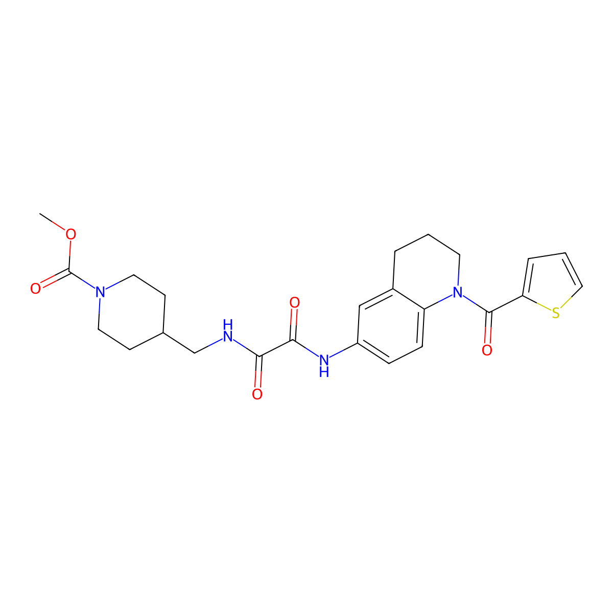 Methyl 4-((2-oxo-2-((1-(thiophene-2-carbonyl)-1,2,3,4-tetrahydroquinolin-6-yl)amino)acetamido)methyl)piperidine-1-carboxylate molecular structure, CAS 1324691-79-3