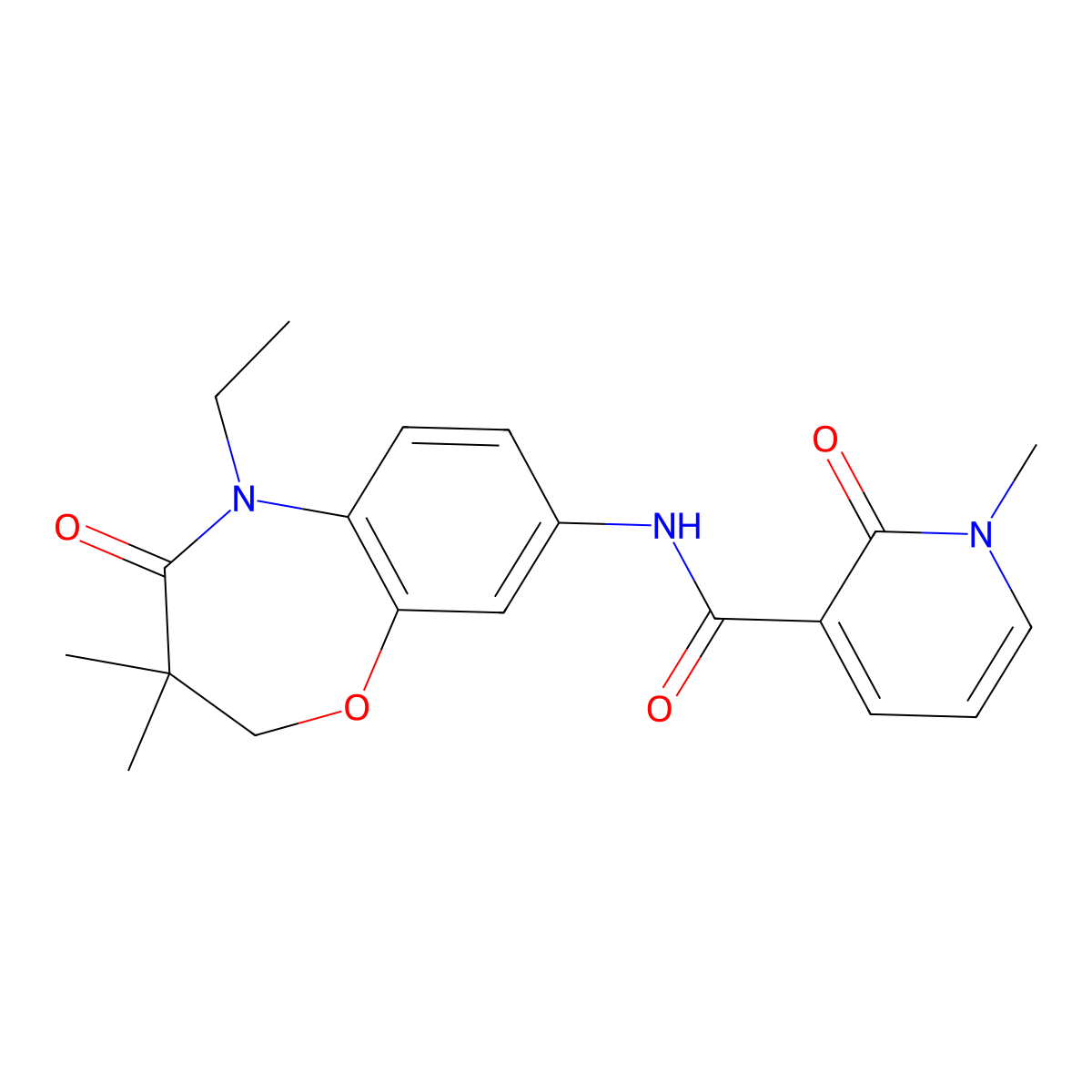 N-(5-ethyl-3,3-dimethyl-4-oxo-2,3,4,5-tetrahydrobenzo[b][1,4]oxazepin-8-yl)-1-methyl-2-oxo-1,2-dihydropyridine-3-carboxamide molecular structure, CAS 1324694-55-4