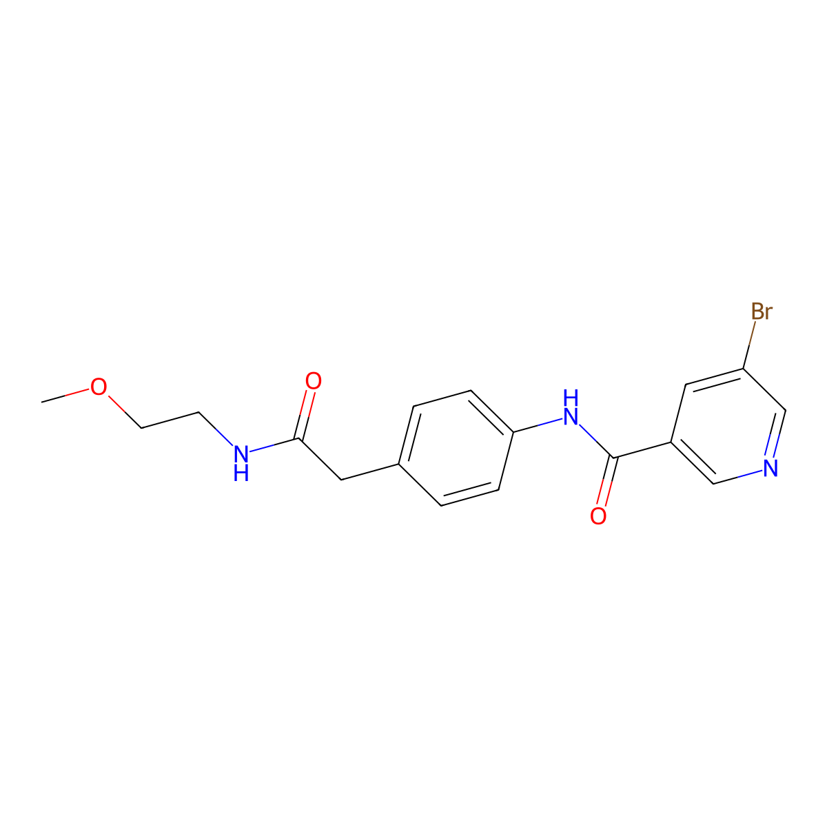 5-bromo-N-(4-(2-((2-methoxyethyl)amino)-2-oxoethyl)phenyl)nicotinamide molecular structure, CAS 1324695-49-9