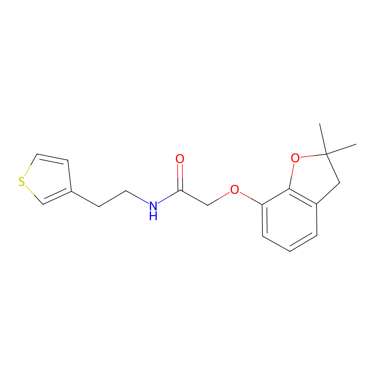 2-((2,2-dimethyl-2,3-dihydrobenzofuran-7-yl)oxy)-N-(2-(thiophen-3-yl)ethyl)acetamide molecular structure, CAS 1324695-81-9