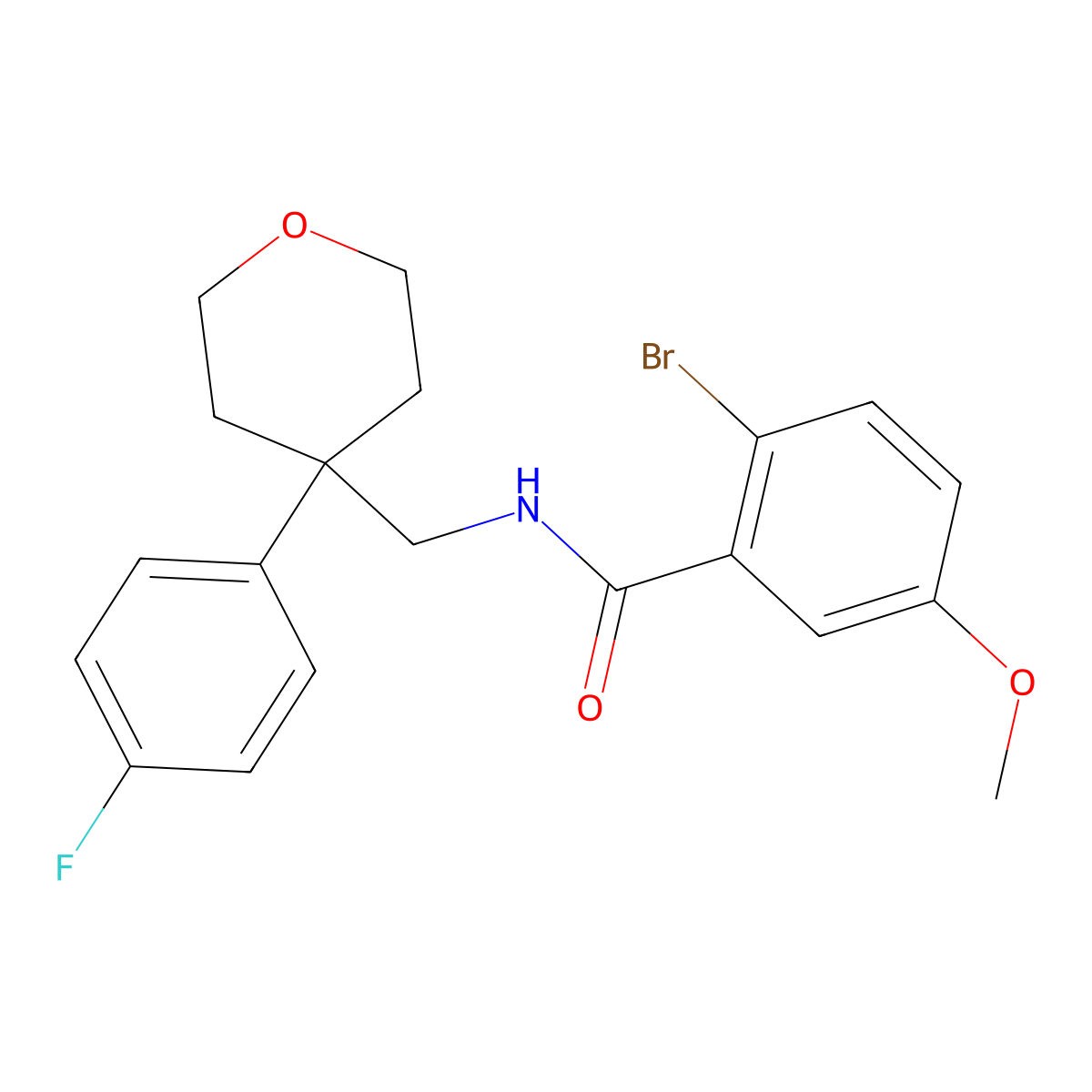 2-bromo-N-((4-(4-fluorophenyl)tetrahydro-2H-pyran-4-yl)methyl)-5-methoxybenzamide molecular structure, CAS 1324707-04-1
