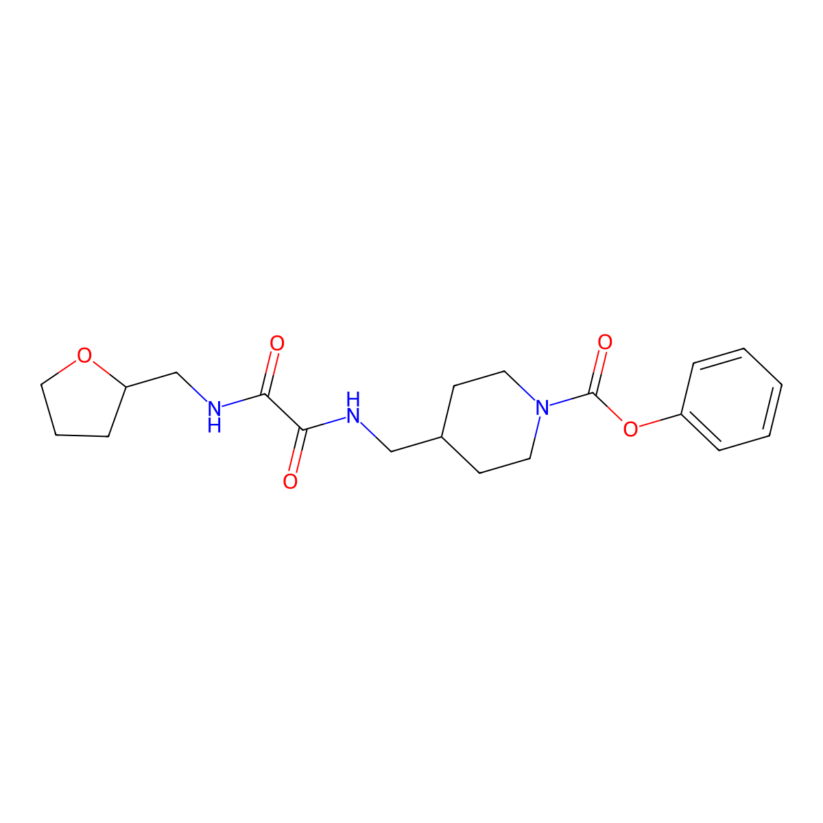 Phenyl 4-((2-oxo-2-(((tetrahydrofuran-2-yl)methyl)amino)acetamido)methyl)piperidine-1-carboxylate molecular structure, CAS 1324707-71-2