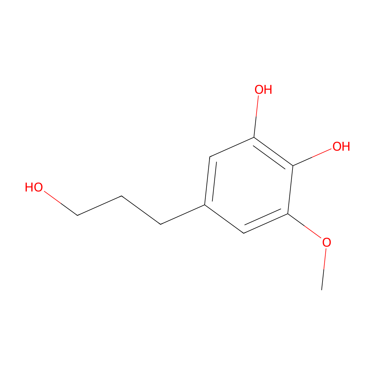 5-(3-Hydroxypropyl)-3-methoxybenzene-1,2-diol molecular structure, CAS 132473-95-1