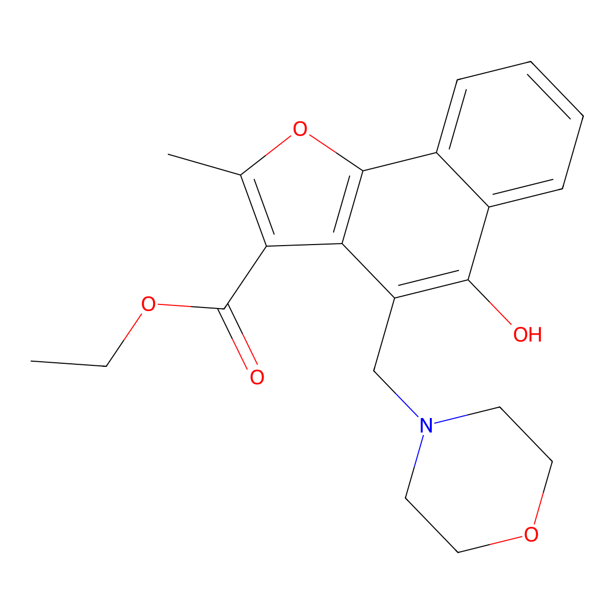 Ethyl 5-hydroxy-2-methyl-4-(morpholin-4-ylmethyl)naphtho[1,2-b]furan-3-carboxylate molecular structure, CAS 132474-46-5