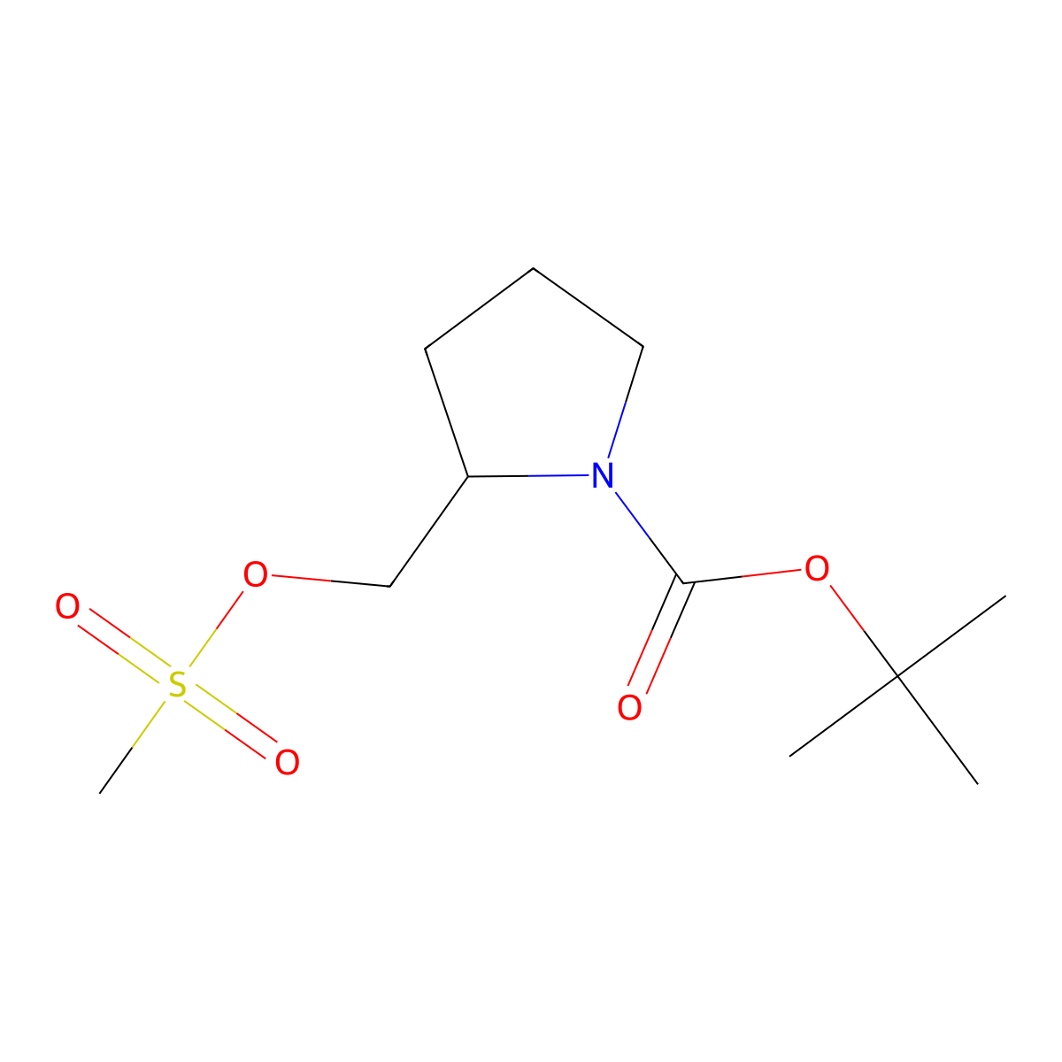 tert-butyl (2S)-2-[(methanesulfonyloxy)methyl]pyrrolidine-1-carboxylate molecular structure, CAS 132482-09-8
