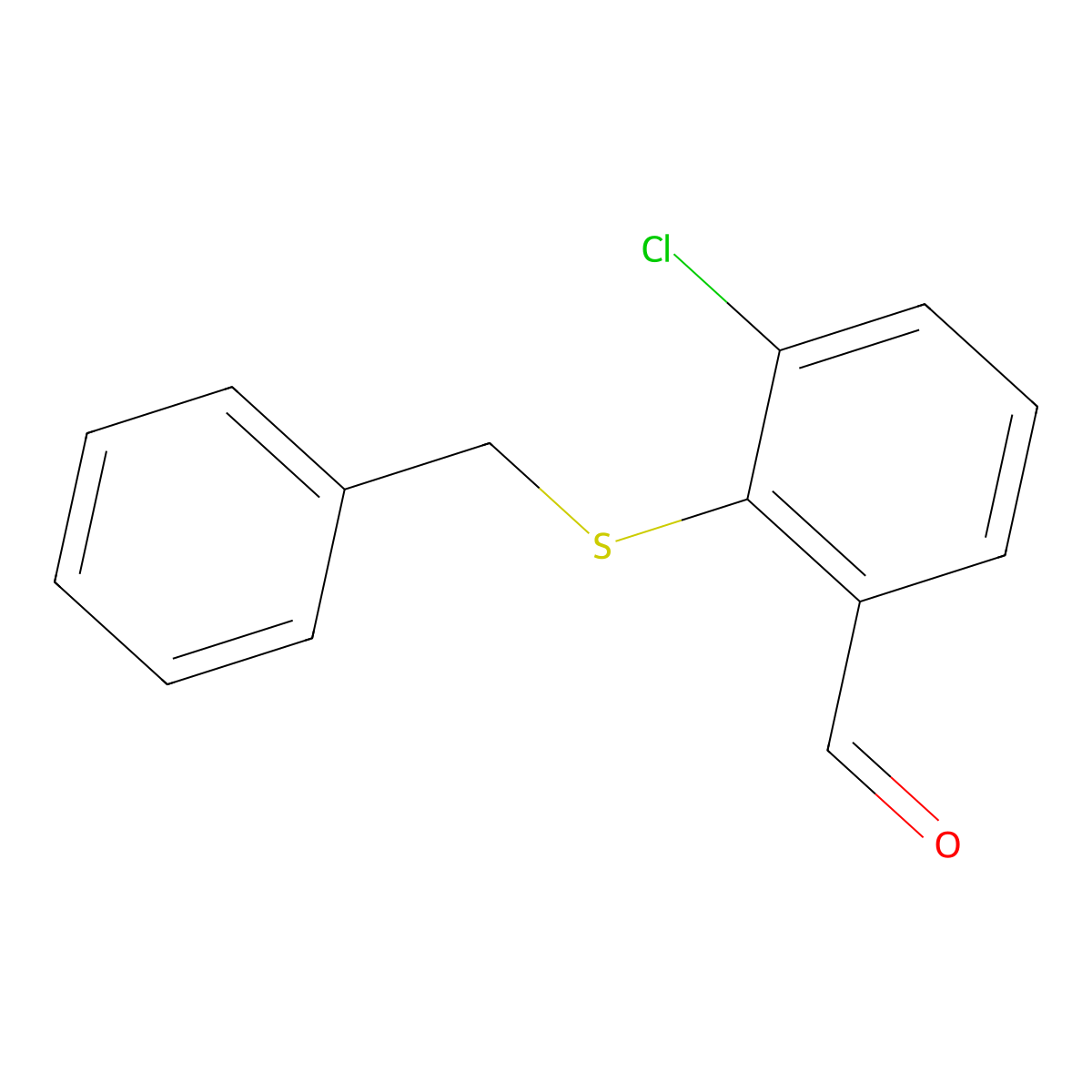 Benzaldehyde, 3-chloro-2-[(phenylmethyl)thio]- molecular structure, CAS 132483-94-4
