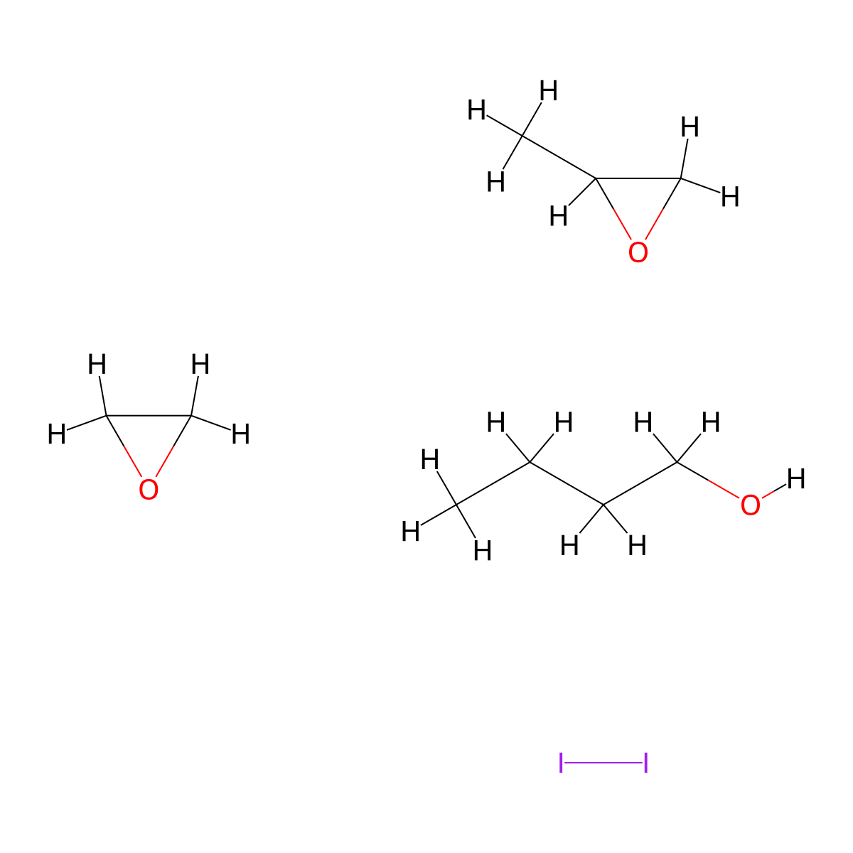 Oxirane, 2-methyl-, polymer with oxirane, monobutyl ether, compd. with iodine molecular structure, CAS 132486-02-3