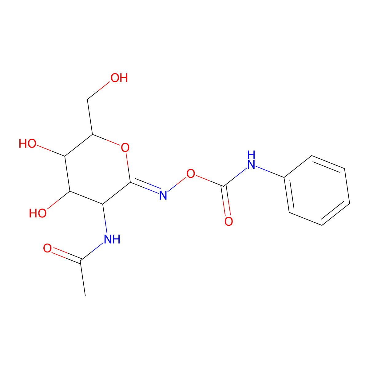 D-Gluconimidic acid, 2-(acetylamino)-2-deoxy-N-(((phenylamino)carbonyl)oxy)-, delta-lactone, (1Z)- molecular structure, CAS 132489-69-1