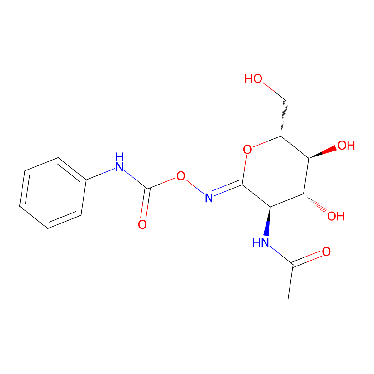 D-Gluconimidic acid, 2-(acetylamino)-2-deoxy-N-(((phenylamino)carbonyl)oxy)-, delta-lactone, (1Z)- molecular structure, CAS 132489-69-1