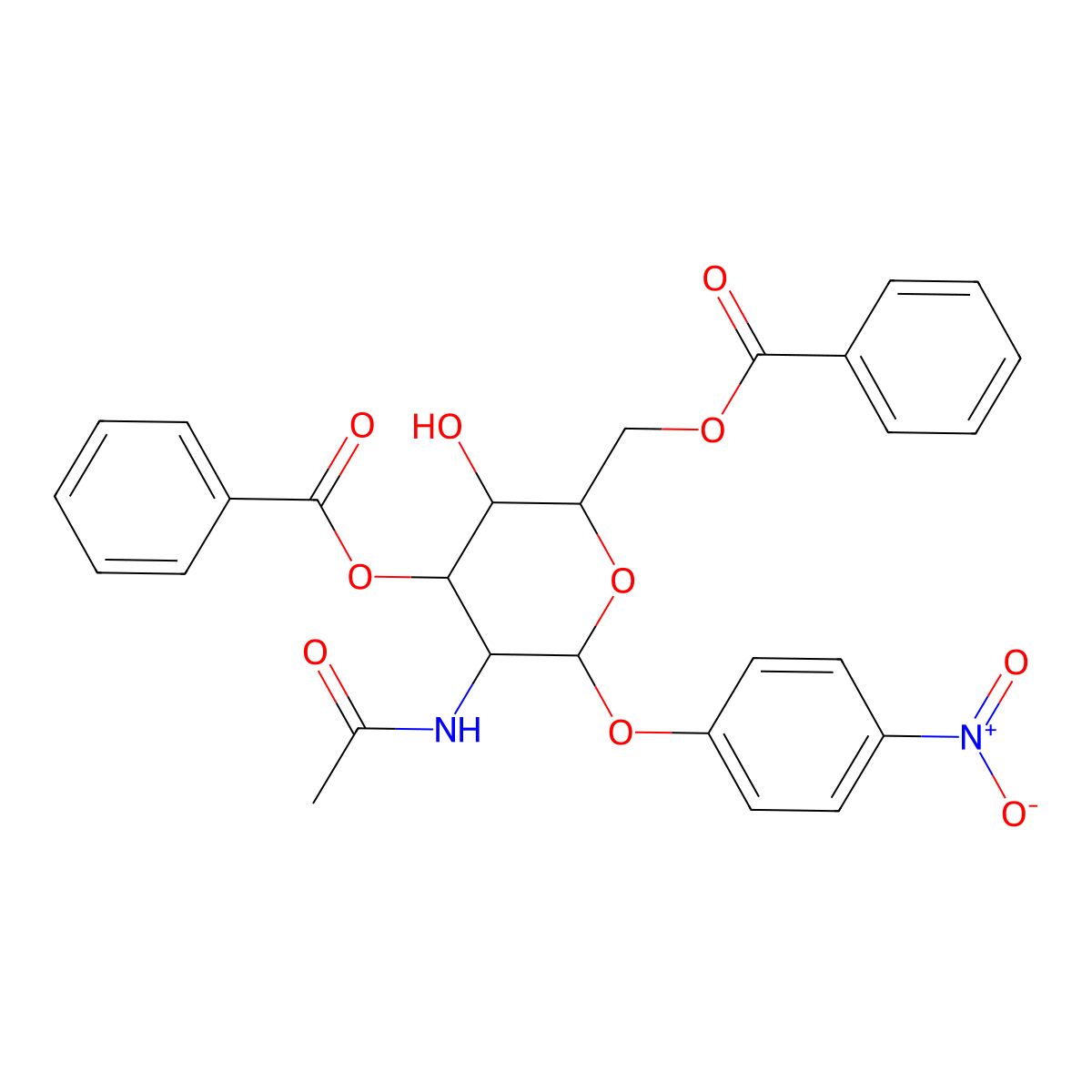 4-Nitrophenyl 2-acetamido-2-deoxy-3,6-di-O-benzoyl-b-D-galactopyranoside molecular structure, CAS 132498-72-7