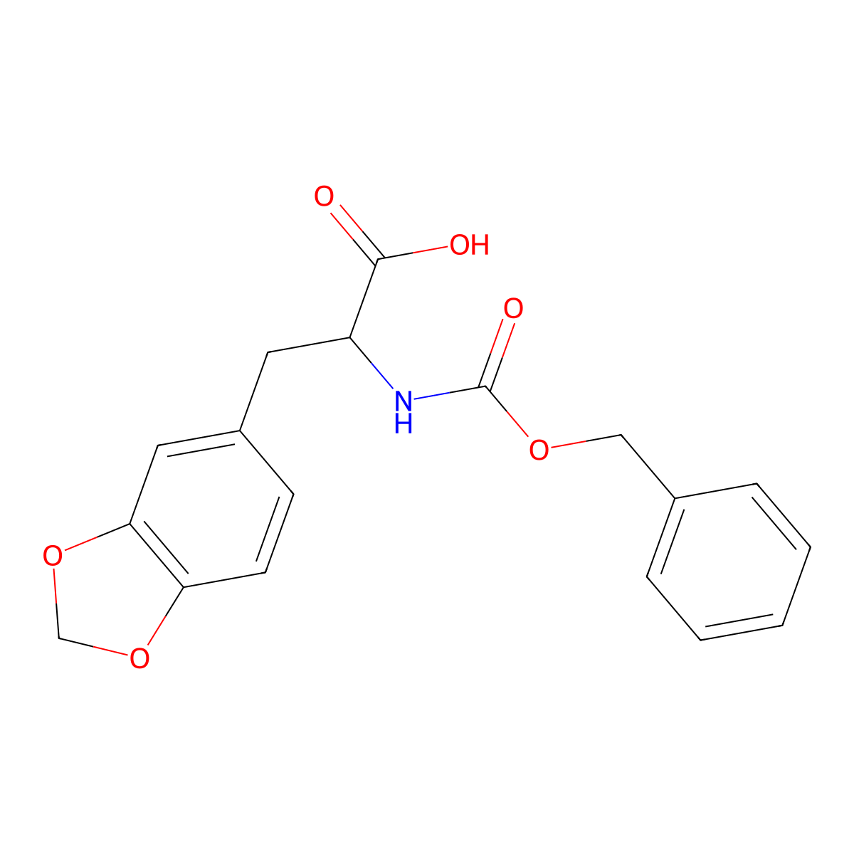 3-(1,3-Dioxaindan-5-yl)-2-{[(benzyloxy)carbonyl]amino}propanoic acid molecular structure, CAS 132503-53-8