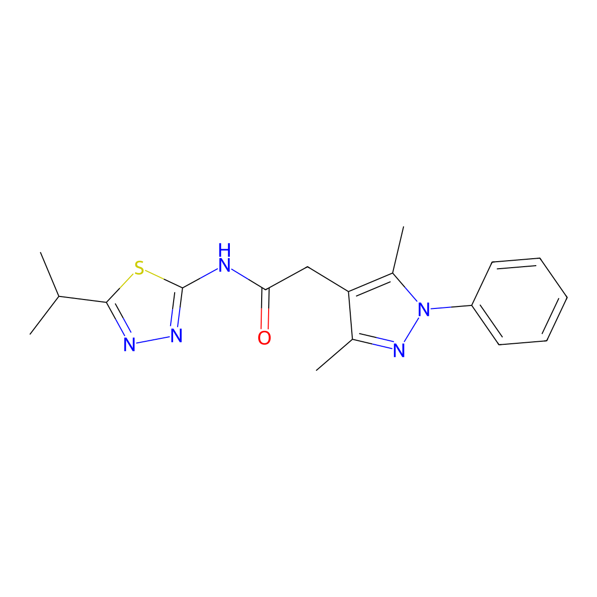 2-(3,5-dimethyl-1-phenyl-1H-pyrazol-4-yl)-N-(5-isopropyl-1,3,4-thiadiazol-2-yl)acetamide molecular structure, CAS 1325137-47-0