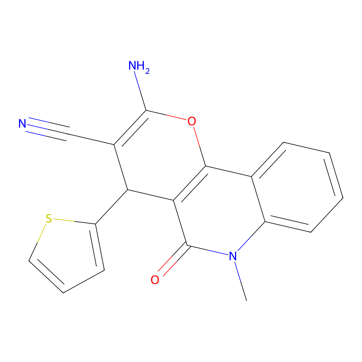 2-amino-6-methyl-5-oxo-4-thiophen-2-yl-4H-pyrano[3,2-c]quinoline-3-carbonitrile molecular structure, CAS 132524-82-4