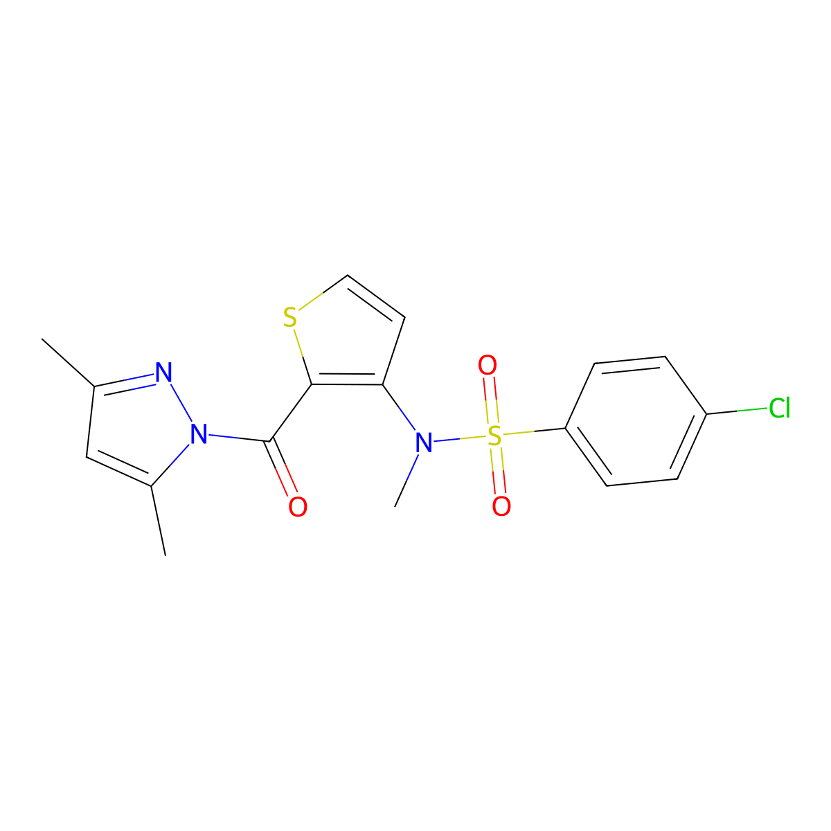 4-chloro-N-{2-[(3,5-dimethyl-1H-pyrazol-1-yl)carbonyl]thiophen-3-yl}-N-methylbenzenesulfonamide molecular structure, CAS 1325303-33-0