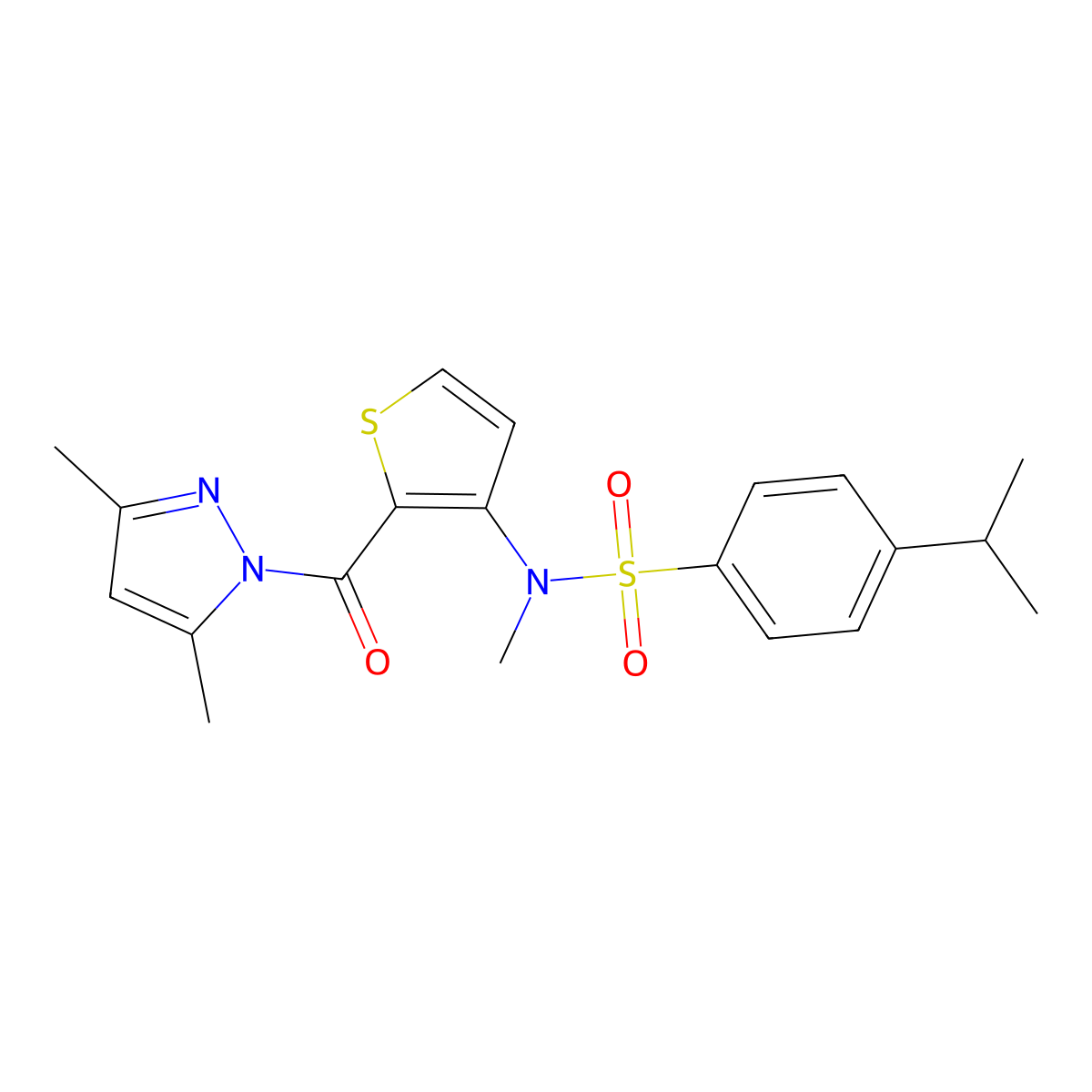 N-{2-[(3,5-dimethyl-1H-pyrazol-1-yl)carbonyl]thiophen-3-yl}-N-methyl-4-(propan-2-yl)benzenesulfonamide molecular structure, CAS 1325303-37-4