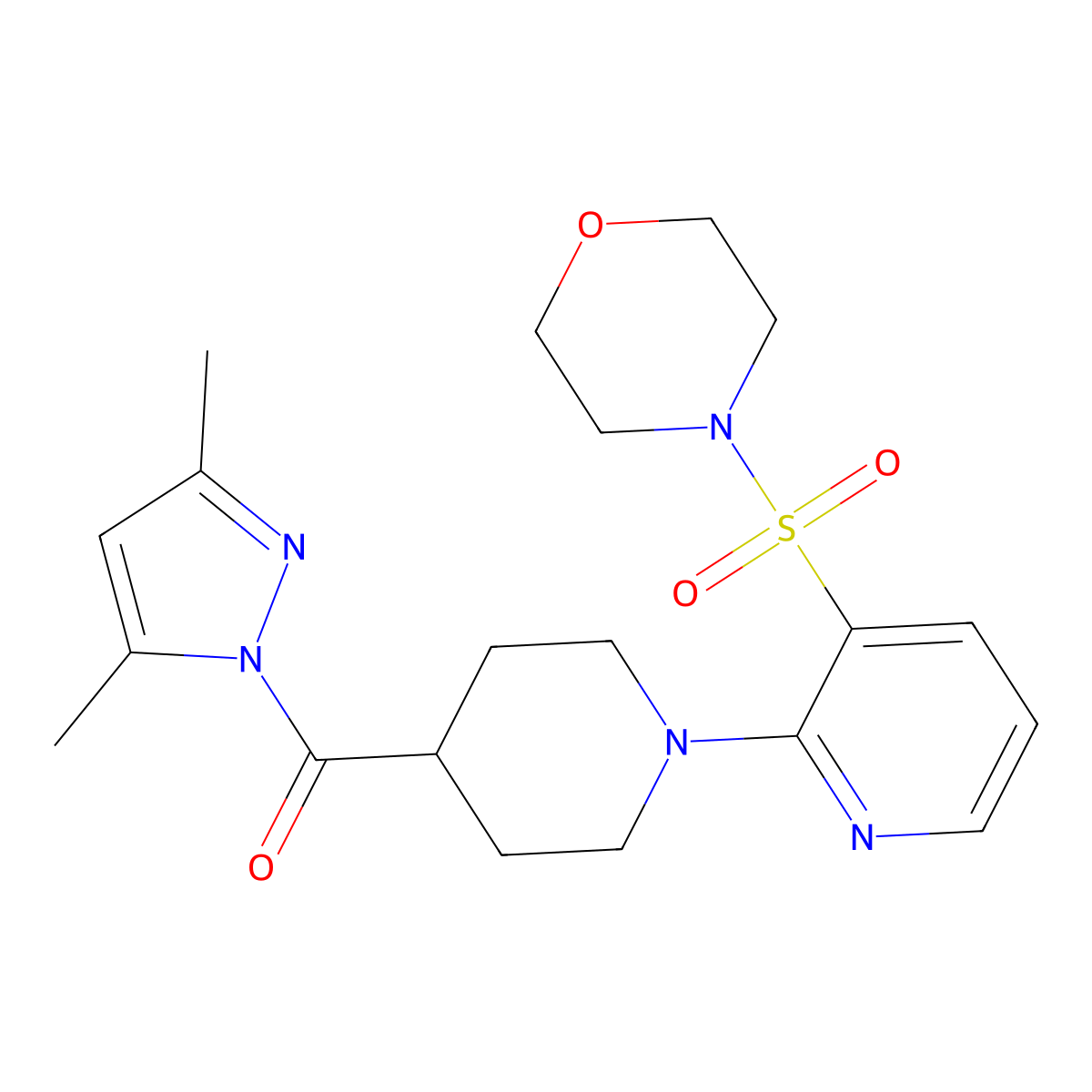 (3,5-dimethyl-1H-pyrazol-1-yl){1-[3-(morpholin-4-ylsulfonyl)pyridin-2-yl]piperidin-4-yl}methanone molecular structure, CAS 1325303-48-7