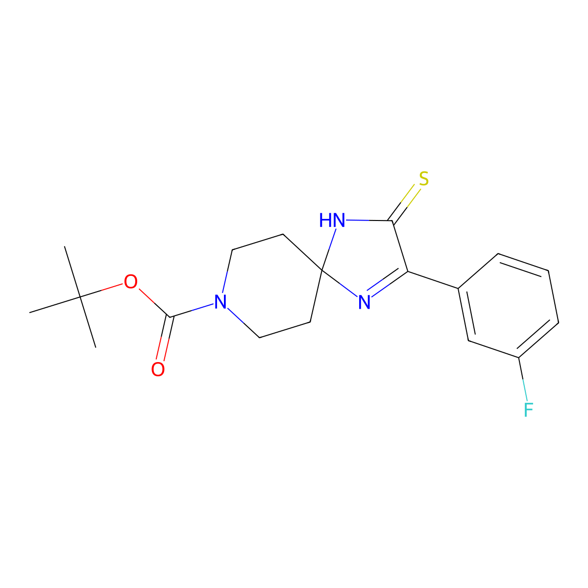 Tert-butyl 2-(3-fluorophenyl)-3-sulfanylidene-1,4,8-triazaspiro[4.5]dec-1-ene-8-carboxylate molecular structure, CAS 1325303-52-3