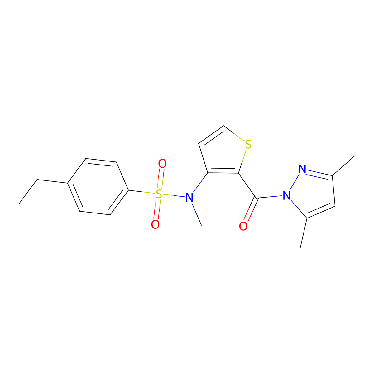 N-{2-[(3,5-dimethyl-1H-pyrazol-1-yl)carbonyl]thiophen-3-yl}-4-ethyl-N-methylbenzenesulfonamide molecular structure, CAS 1325303-98-7